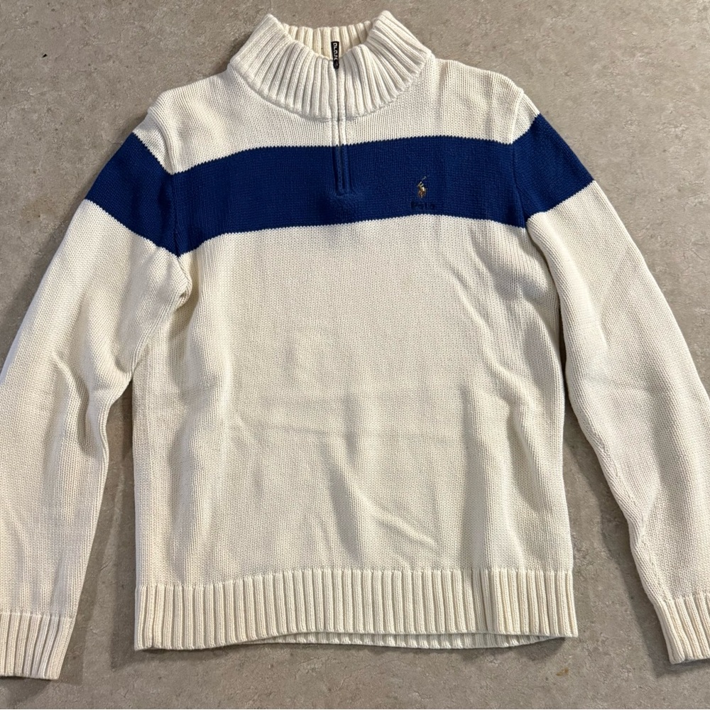 Ralph Lauren White and Blue Knit Sweater